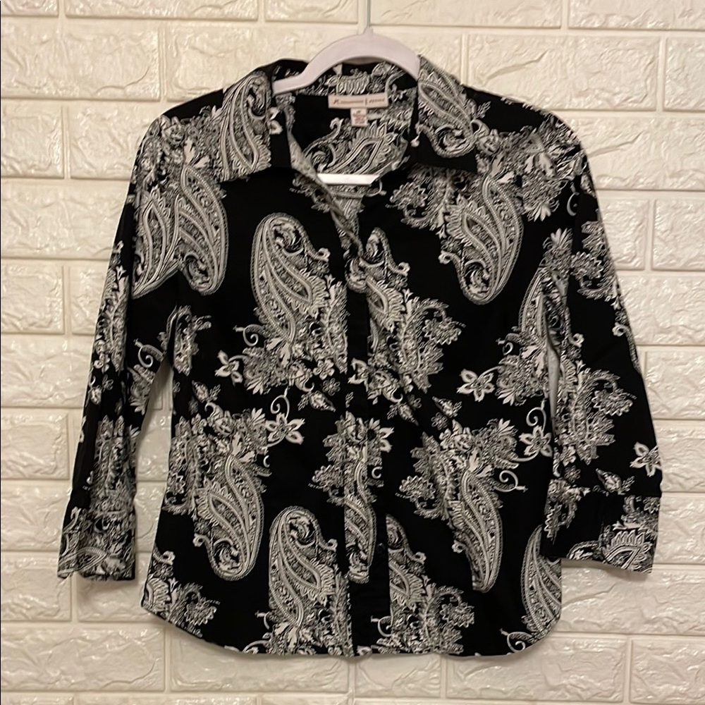 #027. Black and White Paisley Blouse